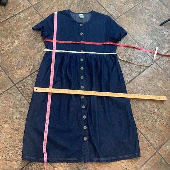 Blair Petite Large Denim 💯% Cotton Scoop Neck Short Sleeve  Button Front Dress - Picture 9 of 9